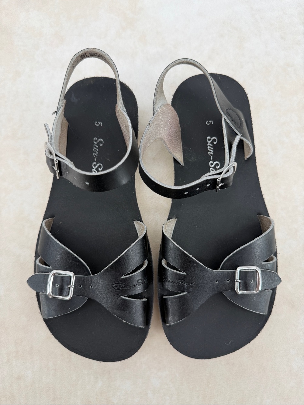 Sun-San Kids Black Leather Buckle Sandals